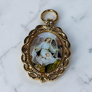 Medalhão de Berço - Anjo da Guarda/ Trançado - Dourado