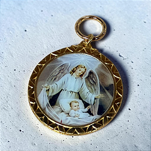 Medalhão de Berço - Anjo da Guarda/ Redondo - Dourado