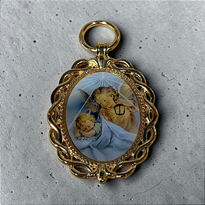 Medalhão de Berço - Anjo da Guarda/ Trançado - Dourado