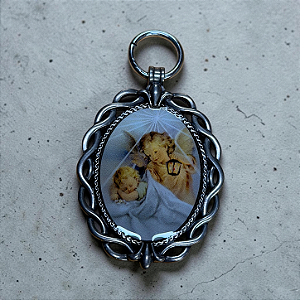 Medalhão de Berço - Anjo da Guarda - Trançado/ Niquel