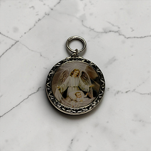 Medalhão de Berço - Anjo da Guarda Adulto - Redondo/Niquel