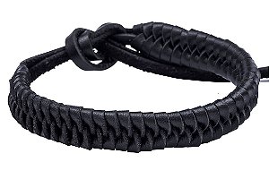 Bracelete Couro Trançado Preto | B1018P