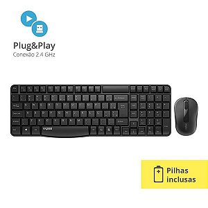 Kit Teclado e Mouse Sem Fio Rapoo 2.4 Ghz Preto - RA001