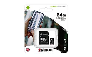 Cartão de memória Kingston microSD 64GB Canvas Select Plus Classe 10 - SDCS2/64GB