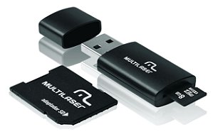 PEN DRIVE 8GB MULTILASER COM CARTÃO SD/MICRO SD MC058 PRETO