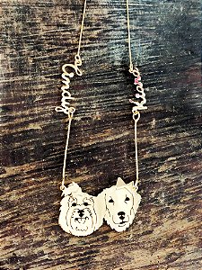 Colar 2 Pets + 2 Nomes Personalizado Banhado a Ouro