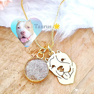 Colar Carinha Pet + Pingente Pelinhos Banhado a Ouro