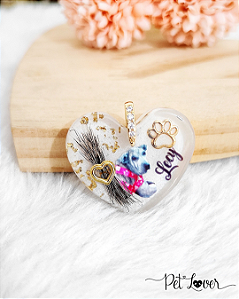 Pingente Coração com Pelinhos e Foto – Resina Personalizada