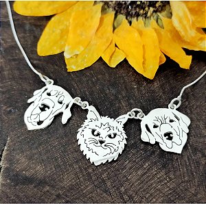 Colar de Prata 3 Pets Personalizado através da foto