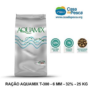 RAÇÃO AQUAMIX T-300 - 6 MM - 32% - 25 KG