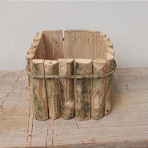 Cachepot de madeira quadrado rústico