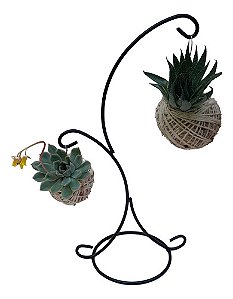 KIT 2 MINI KOKEDAMAS DE SUCULENTA COM SUPORTE 2 GANCHOS