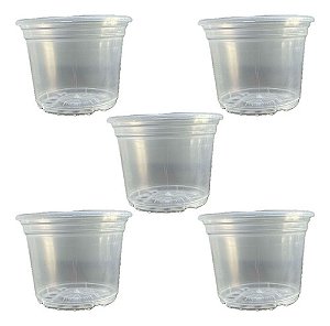 Kit 5 Vasos Transparentes Plástico 14cm P/ Orquídea Adulta
