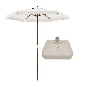 Ombrelone com Base Madeira Guarda Sol 2 Metros Itapema 2m Branco