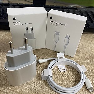 Carregador Completo compatível Apple iPhone 11 12 13 Mini Pró Max Cabeça Fonte Turbo 20W + Cabo Usb C Reforçado