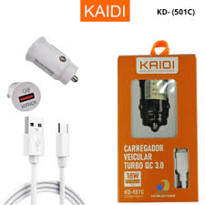 Carregador Veicular Kaidi - KD 501C Turbo QC 3.0 Cabo Tipo C - Carga Rápida.
