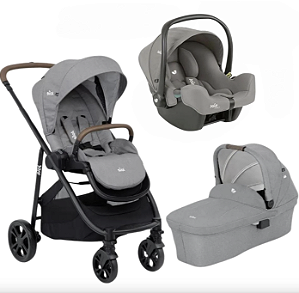 Combo Carrinho Versatrax Cinza Pebble (bebê conforto e moisés) - Joie