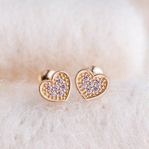 Brinco Coração Com Zircônia E Borda - Ushine