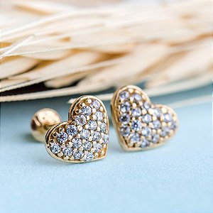Brinco Coração Com Zirconia Todo Cravejado - Ushine