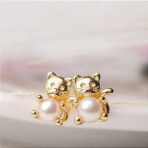 Brinco Gatinho Com Barriga De Pérola - Ushine