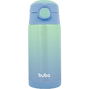 Garrafa Térmica Parede Dupla Com Canudo Azul E Verde - Buba