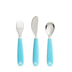 Kit De Talheres Garfo, Colher E Faca Splash Azul - Munchkin