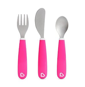 Kit De Talheres Garfo, Colher E Faca Splash Pink - Munchkin