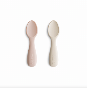Kit com Duas Colheres para Introdução Alimentar de Silicone Rosa e Areia - Mushie