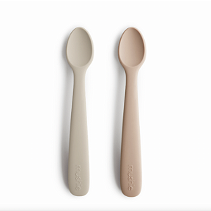 Kit com Duas Colheres de Silicone Rosa e Areia - Mushie