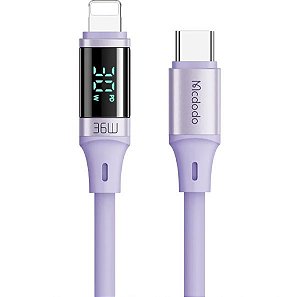 Cabo Usb-C Para Lightning Mcdodo Ca-1933 Com Display Digital 36W - Roxo 1.8 Metros