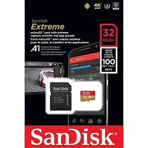 Memória Micro Sd Sandisk Extreme 100-60 Mb/S C10 U3 32 Gb (Sdsqxaf-032G-Gn6Ma)
