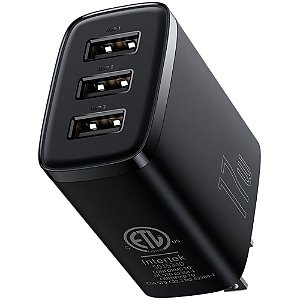 Carregador de Parede Baseus Compact 17 W 3 x USB-A - Preto (CCXJ020201) (Padrão Americano)