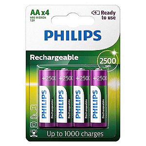 Pilhas Recarregáveis ​​Philips AA x 4 R6B4RTU25/97 - 2500 mAh