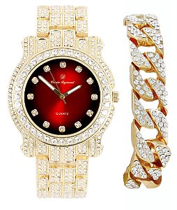Relógio Masculino Charles Raymond L0504B - Cuban (DXB Gold Blood Red)