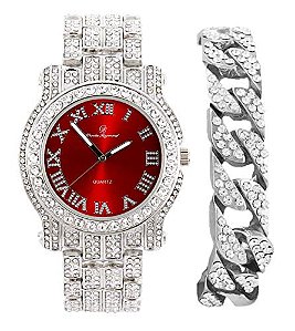Relógio Masculino Charles Raymond L0504B - Cuban (Roman Silver Blood Red)
