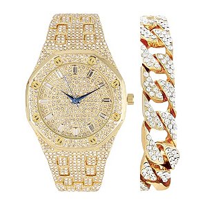 Relógio Masculino Charles Raymond ST10528 Gold w/Cuban