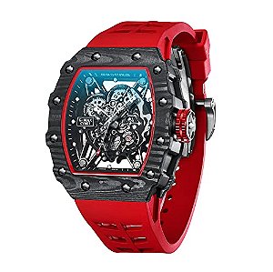 Relógio Masculino Redhai Carbon fiber Red