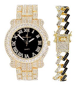 Relógio Masculino Charles Raymond L0504RNB ZZ Gold Black Panther