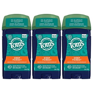 Desodorante Natural Tom's of Maine de Longa Duração sem Alumínio para Homens, Floresta Profunda, 2.8 Oz. Pacote Triplo (Embalaem Pode Variar)