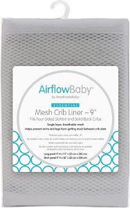 Forro de Malha Respirável AirflowBaby para Berços de Tamanho Completo, 9 H (23cm), Malha Essencial de 2mm, Cinza (Tamanho 4FS Cobertura para 3 ou 4 Lados)