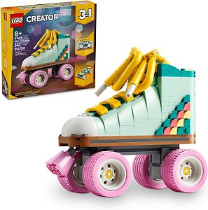 Kit de construção LEGO Creator 3 em 1 Retro Roller Skate, transforma de brinquedo Roller Skate para mini skate para rádio Boom Box, presente de aniversário para skatistas, brinquedo legal para meninos e meninas de 8 anos ou mais,