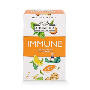Chá de Ervas Ahmad Tea, Limão, Gengibre, Cúrcuma e Vitamina C 'Imune' Sacos de Chá de Benefícios Naturais, 20 un (Embalagem com 6) - Descafeinado e Sem Aç