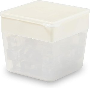 Forma de Gelo de Silicone com Tampa & Recipiente, Capacidade para 48 Cubos, Fácil de Tirar, Design Empilhável que Economiza Espaço, Seguro para Lava-Louças, Cor Creme