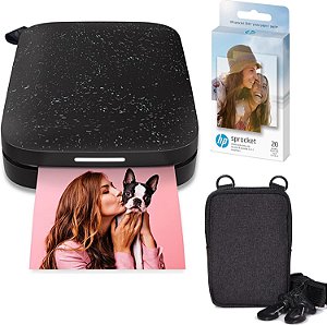 Impressora de fotos instantâneas portátil HP Sprocket 2x3 (Preto) Pacote de Papel Zink