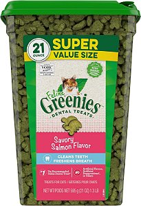 Petiscos de cuidado dental natural para gatos adultos Greenies sabor salmão, 21 oz. recipiente