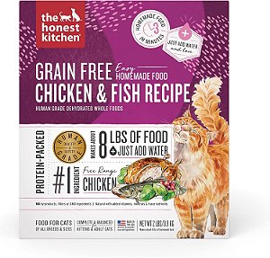 Alimentação para gatos desidratada sem grãos, de frango e peixe, 2 lb.