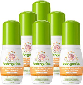 Desinfetante de Mãos Espumante Babyganics, Sem Álcool, Tamanho de Viagem, Tangerina, Mata 99,9% das Bactérias Comuns, Hidratante, 1,69 Fl Oz (Embalagem com
