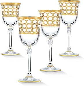 Lorren Home Trends Infinity Gold Ring Taça de vinho tinto, conjunto de 4