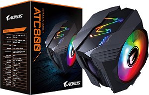 Gigabyte AORUS ATC800 CPU Cooler Funções RGB Inteligentes, Ventiladores Duplos de Alto Fluxo de Ar de 120mm Otimizados, 6X Heatpipes de Cobre de Alto Desempenho, Tecnologia de Toque Direto da
