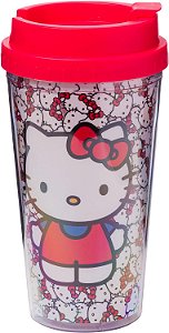 Caneca de viagem de parede dupla Silver Buffalo Sanrio Hello Kitty com padrão, tampa deslizante, 20 onças, 16 onças de rostos por todos os lados, 1 unidade (embalagem de 1)